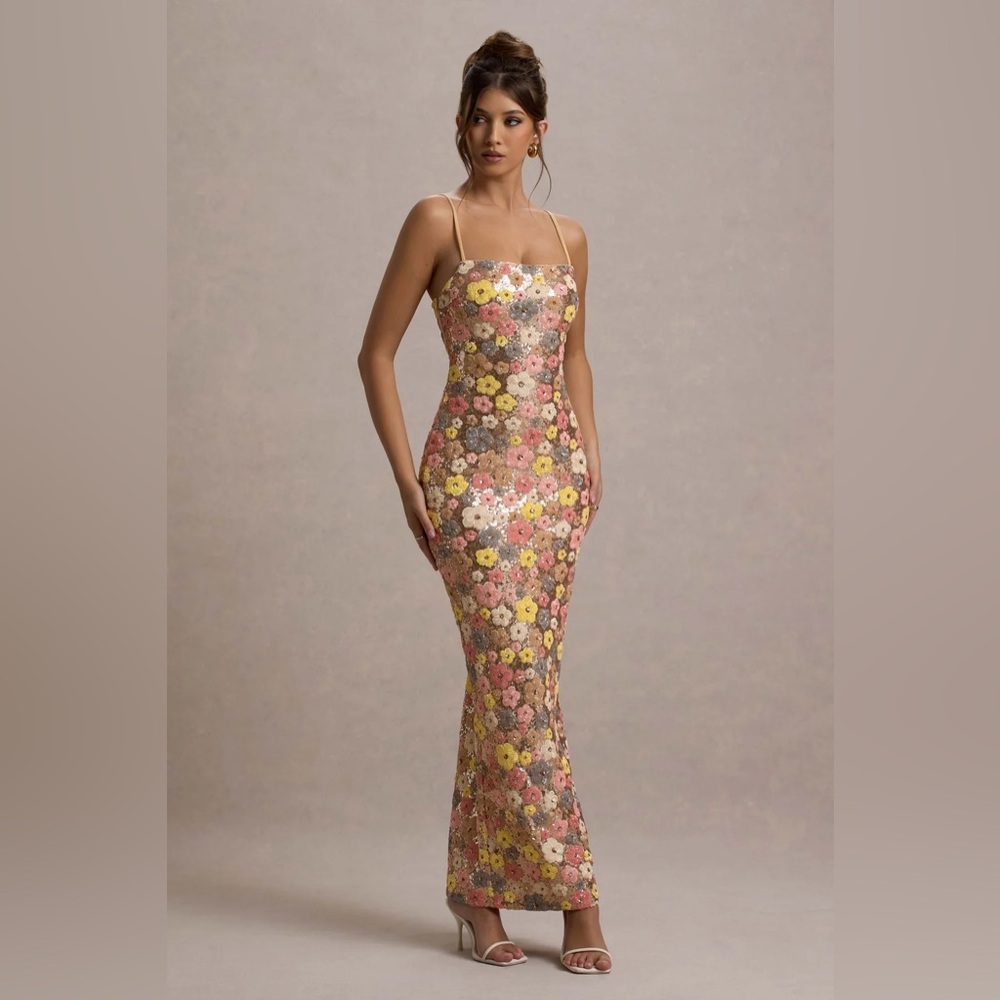 Floral Sequin Square-Neck Maxi Dress - Medium size - Picture 6 of 7